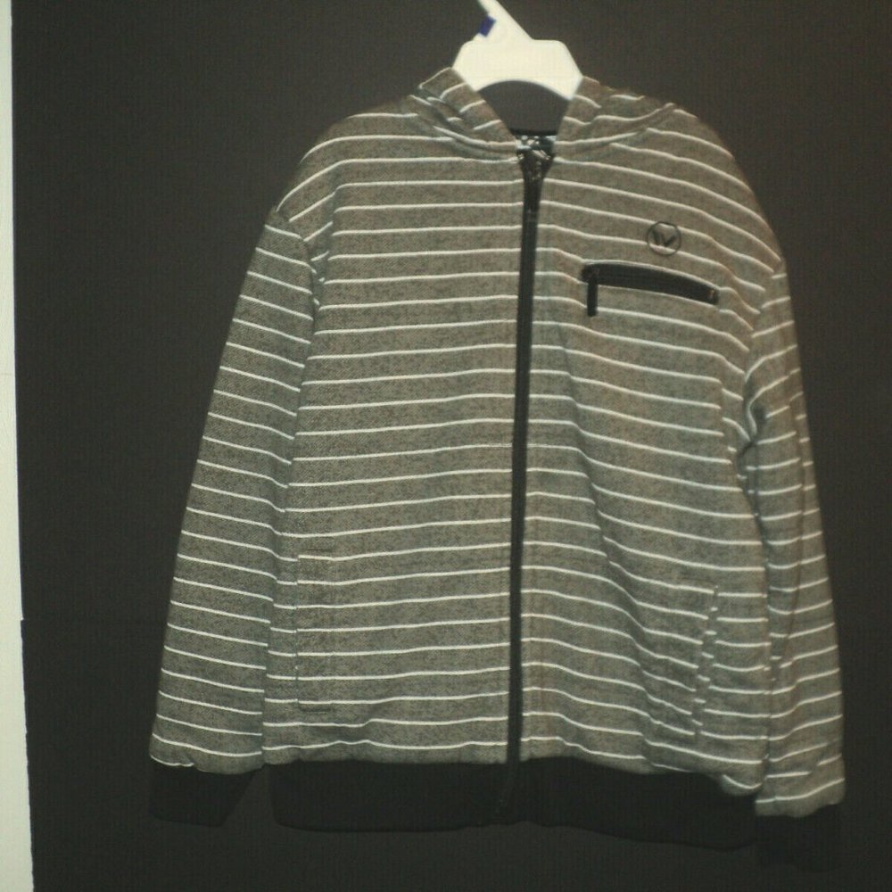 Shaun White Hoodie Boy's Small Striped Brown-Gray & White Front Zipped Lined